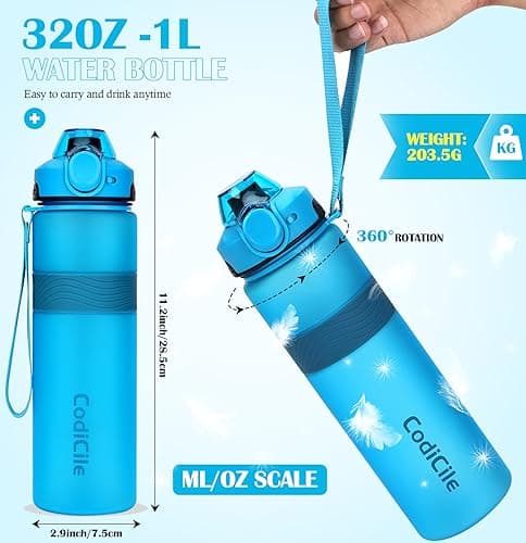 CodiCile Water Bottle, BPA Free 1l Water Bottle Leak Proof Drinks Bottle, Large Sports Bottle Great for Gym, School, Office and Travel (Blue) — view 6