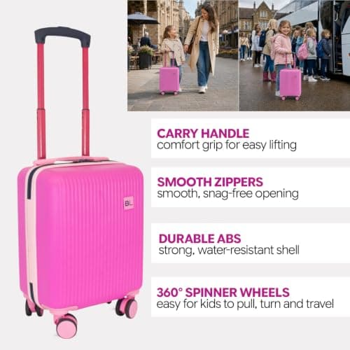 Bordlite Kids Suitcase 40x30x20cm Hot Pink Cabin Luggage for Girls, Childrens Underseat Travel Case with 360 Spinner Wheels, Telescopic Handle, ABS Shell for Ryanair & Wizz Air — view 4