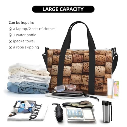 Wine Cork Print Foldable Travel Duffel Bags, Sports Gym Bag Outdoor Weekend Bag Crossbody Bag for Air, Travel Holdall, Fitness, Short Breaks for Women Men — view 6