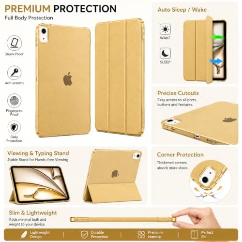iPad Air 11 Inch Case, Semi-Transparent Frosted Back Smart Tri-Fold Stand Cover with Auto Sleep/Wake for iPad Air M4 2026, M3 2025, M2 2024, Air 5th Gen 2022 & Air 4th Gen 2020 - Gold — view 2