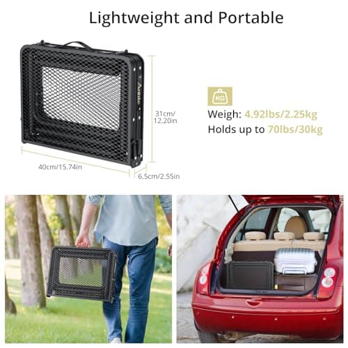 Anbte Folding Grill Table, 3 Adjustable Heights Aluminum Camping Table with Heat-Resistant Mesh Desktop, Lightweight outdoor Table, Portable Handle for Outside BBQ Cooking, 58 cm x 40 cm, Black — view 6