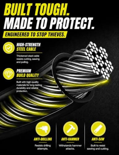 Xtremeauto Steering Wheel & Seat Belt Lock – Dual Anti-Theft Vehicle Security Lock with Cut Resistant Steel Cable, High Visibility Cover & 3 Keys – Universal Fit for Cars, SUVs & Vans (Yellow) — view 5