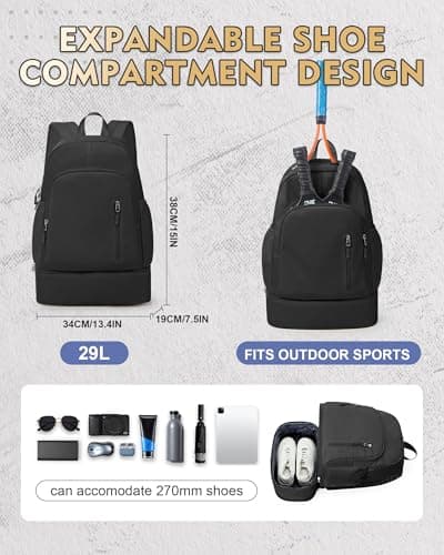 VENATIN Gym Backpack for Women Men,Lightweight Gym Bag with Shoes Compartment & Wet Pocket, Waterproof Backpack swimming bag Sports Travel Casual Daypack,Black — view 5