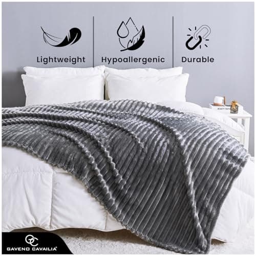 GC GAVENO CAVAILIA Fleece Throw Blanket | Soft Fluffy Throws For Sofas, Bed, Settee, Couch | Extra Warm Large Blanket Throw | Easycare, Anti Allergic | Double 150x200 Cm | Charcoal — view 2