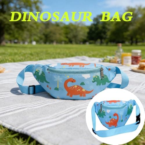Dinosaur Bag,Kids Bumbags,Cartoon Lightweight Sling Bags,Running Bag,Children's Chest Bags,Dinosaur Fanny Pack Fabric Nylon Money Belt,for Toddler Girls Boys Running Hiking Travel Sports(Light Blue) — view 5