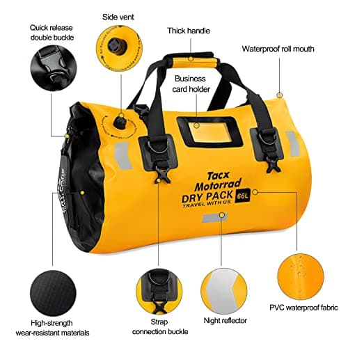 LIONCIANO Motorcycle Saddlebag, Multifunctional Motor Pannier Bag, Waterproof Rear Rack Trunk Motorcycle Seat Bag, Motorcycle Dry Duffle Tail Bag(Yellow, 66L) — view 3