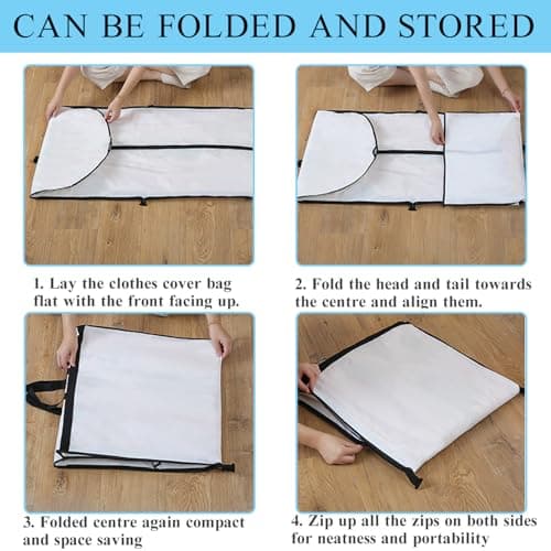 1 Pack Dress Bags Covers Long 60cm*180cm, PEVA Hanging Garment Bags with Handle Waterproof Dustproof Clothes Covers for Gowns, Wedding Dress, Trench Coats, Suits (White) — view 4