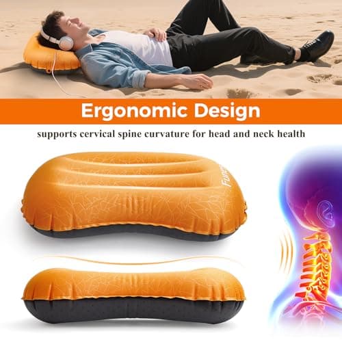 Funesla Camping Pillow for Adults Kids, Inflatable Pillow for Camping, Anti-Slip Compact Inflatable Travel Pillows Ultralight Blow Up Pillows for Fishing, Backpacking, Beach-Ultra 2.0 Orange — view 4