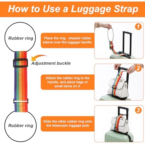 3 Pcs Colourful Luggage Connector Straps for Suitcases, Adjustable Elastic Luggage Straps with Buckle, Portable Travel Bag Strap for Backpack Purse Handle Attachment, Multicolour — view 5