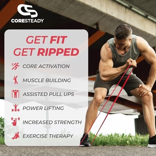 Coresteady Pull Up Bands & Resistance Bands - Rubber Heavy Duty Elastic Loop Band for Men & Women - Build Fit Power & Muscle - Training, Fitness Assist Pull Ups & Gym Exercise - Red, 7-15kg — view 4