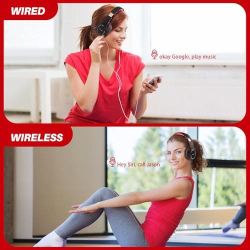 WorWoder Wireless Headphones Over Ear, 80 Hours Playtime Bluetooth Headphones, Hi-Fi Stereo Sound with MIcrophone, Lightweight Headset with Deep Bass for Travel Work PC Cellphone(Black-Red) — view 6