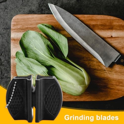 Rrumyve Portable Double-Sided Knife Sharpener, Small Hanging Design Comfortable Kitchen Knife, Mini Kitchen Knife Sharpener, for Family, Camping Tours or Outdoor Survival (Black) — view 3