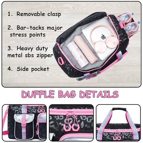 Kids Duffle Bag Girls Women Travel Bag Gifts Overnight Bag for Girls Women Tote Bag Sleepover Bag for Girls Gym Dance Bag with Shoes Compartment — view 3