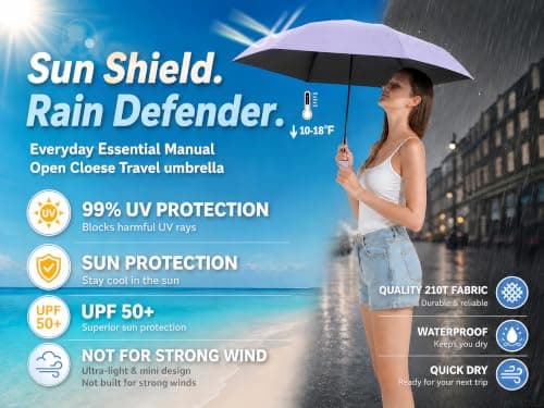 BAODINI Mini Travel Umbrella With Case Small Compact UV Umbrella Protection Sun Lightweight Tiny Pocket Umbrella — view 2