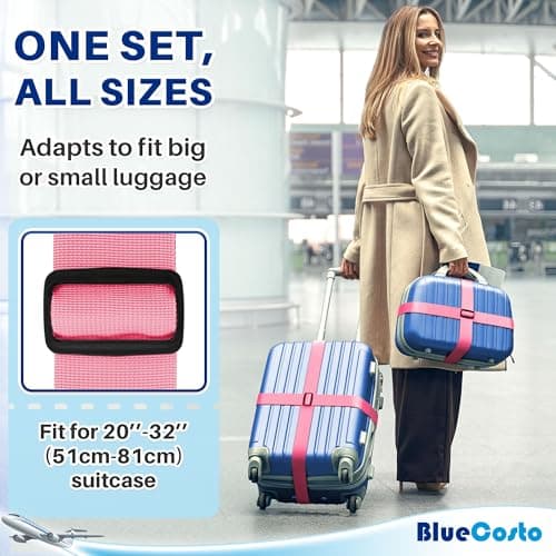 Luggage Straps for Suitcase - Pink, 1.9m x 5cm, 4 Pack - Strap for Suitcases - TSA Approved by BlueCosto — view 3