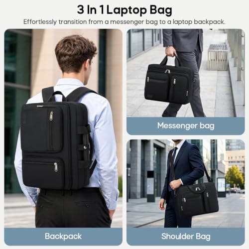RAINSMORE 15.6 Inch Laptop Bag for Men,Convertible Briefcase Backpack — view 2