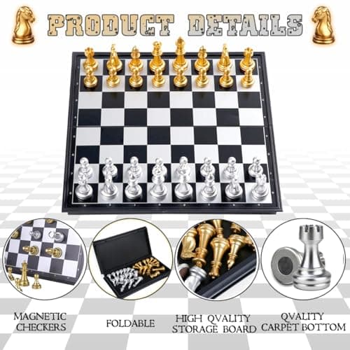 Xwin Sportseries Chess Board Game Set for Kids Adults with Magnet Case Pieces Gold & Silver, Travel Folding Chess Tournament Compact Educational Gift Toys for Kids 5+ Year Old Boys Girls — view 4