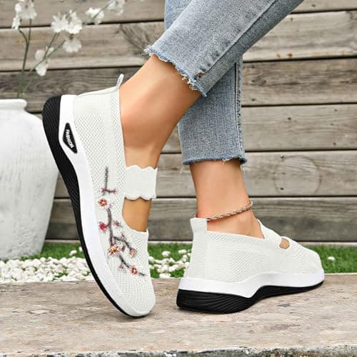 Walking Shoes Women's Lightweight Width H Mesh Orthopaedic Barefoot Shoes Embroidered Design Trainers Summer Breathable Memory Foam Sports Shoes Sports Shoes Comfortable Outdoor Summer Shoes Trainers — view 5