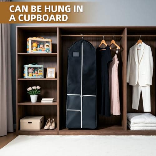 Long Dress Garment Bags, 180x60cm Folding Clothes Covers with 4 Pockets, Clothes Covers Protector Bags with Zipper, Dustproof Clothing Bag for Wedding Coat Gowns Dresses Suits Jackets Storage, Black — view 4