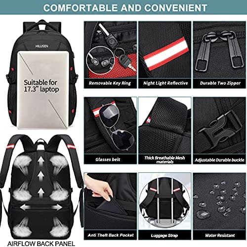 Extra Large Backpack for Men 50L,Lunch Backpack Work Bag Travel Laptop Backpack 17.3 Inch with USB Charging Port,Water Resistant Big Business Computer Rucksack for Men Women College School Black — view 5