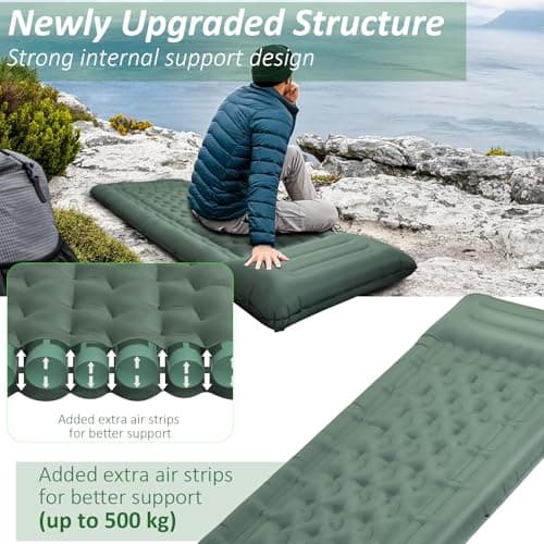 Camping Mat - 2025 Upgraded 12-15CM Extra Thick Self Inflating Camping Sleeping Mat, Reinforced Support Structure with Built-in Foot Pump and Pillow,Portable Sleeping Air Mattress for Tent Hiking — view 2
