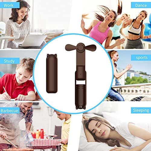 DSLIHA Handheld Mini Fan - USB Rechargeable Portable With 3 Speeds, Folding Personal Desk Design for Women Kids, Home Office Indoor Outdoor Travel (Brown) — view 6