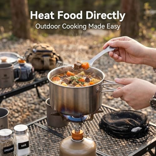 Raoletin Mess Tin Stainless Steel Mess Tins for Camping, Outdoor Portable Camping Pan and Pot with Lid, Folding Handle and Mesh Storage Bag for Gas Stove, Campfire, BBQ, Hiking, Picnic and Travel — view 2