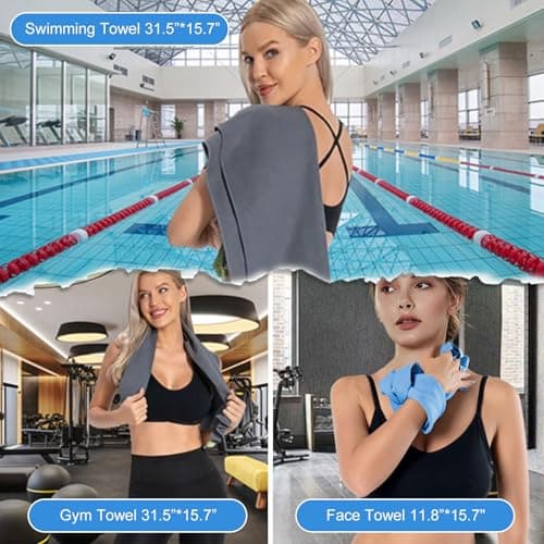 InfiniZer Gym Towel 2/3-Pack, Quick-Dry Microfibre Towel for Sports, Gym, Beach & Camping, Ultra-Lightweight & Portable (Black*2, S+M（(11.8 * 15.7+31.5 * 15.7In）) — view 6
