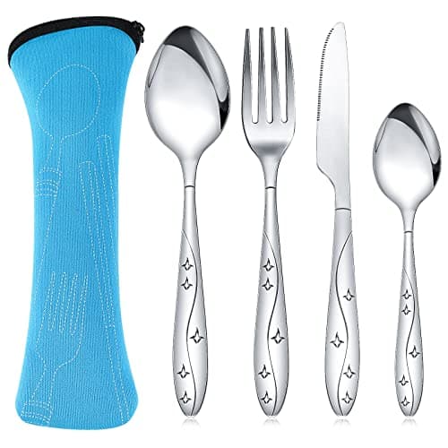 4 Pcs Cutlery Set, Camping Utensil Set, Knife and Fork Flatware Set