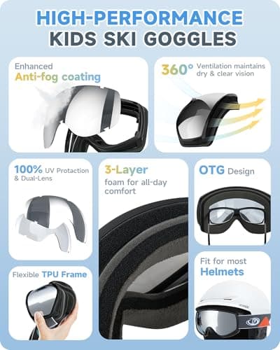 Findway Kids Ski Goggles,Kids Skiing Snow Goggles for Boys Girls Childrens,OTG 100% UV Protection Anti-fog for Ski Snowboard Ages 3-12,A Black/Silver — view 4
