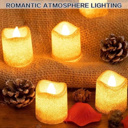 YiYFiT Glitter Gold LED Votive Candles,Battery Operated LED Tealights Fake Candles Flameless Tea Light Gifts for Home Party Wedding Halloween Chrismas Decoration(6 pack) — view 3