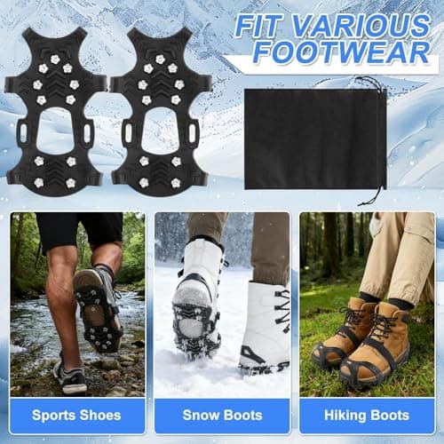 Ice Cleats for Shoes and Boots, Crampons Snow Grips for Men and Women – Non Slip Silicone Traction with 11 Stainless Steel Spikes, Ideal for Winter Walking Hiking Fishing — view 5