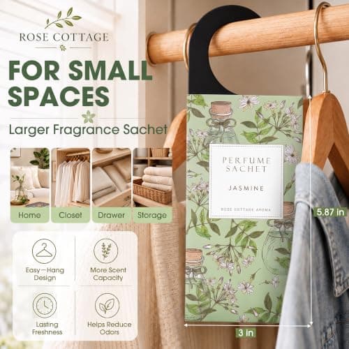 Large 12 Packs Jasmine Hanging Scented Sachets Long-Lasting Closet Deodorizer Air Freshener Fabric Refresher Odor Eliminator for Drawer Home Fragrance Gift Set — view 2