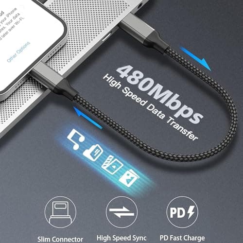 Short USB C to USB C Charger Cable Fast Charging 2 Pack 15CM 60w, Nylon Braided Short USBC to USBC Cable PD Fast Charge 0.5ft USB-C Charger Lead 15 CM for iPhone 17/16/15 iPad Samsung Power Bank — view 4