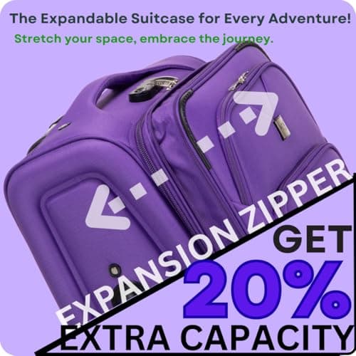 ATX Luggage 24" Medium Suitcase Soft Shell 73L Expandable Lightweight 20-23KG Hold Check in with 4 Spinner Wheels and Built-in 3 Digit Lock (Purple) — view 3