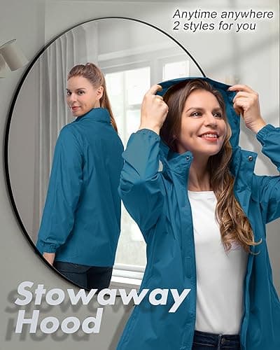33,000ft Women's Lightweight Rain Jackets Hooded Breathable Packable Running Raincoats Active Trench Windbreaker with Hideaway Hood for Cycling Hiking (Morocco Blue-L/UK 14) — view 2