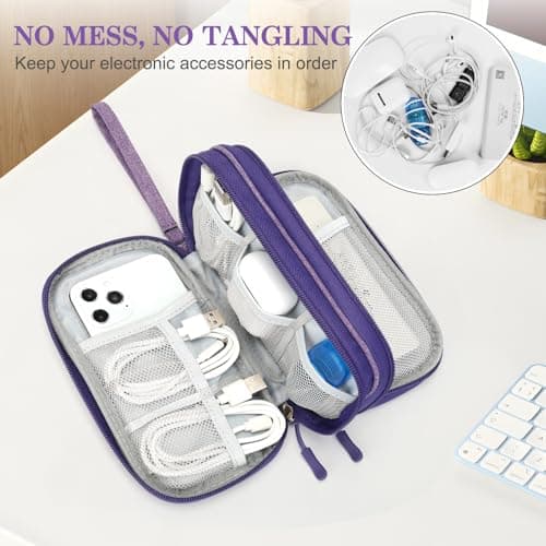 FYY Travel Cable Organiser, Electronics Accessories Bag, Waterproof Tech Storage Pouch, 2-Layer Universal Carry Case for Charger, Power Bank, USB Drive S-Purple — view 5