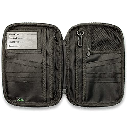 CampTeck U6681 Travel Wallet Passport Holder & RFID Faraday Signal Blocking Organiser Pouch for Credit Debit Cards, IDs, Documents, Money, Ticket, Key - Black