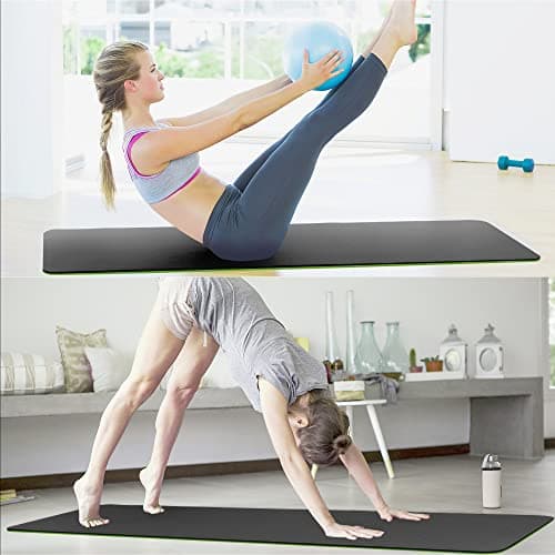 ACTIVE FOREVER Yoga Mat for Women men, Non-Slip, Highly stable TPE Exercise Mat With Carrying Straps, Non-deformable Workout Mat for Pilates, Stretching, Home Gym -183 x 61 x 0.6 CM (Green Black) — view 6