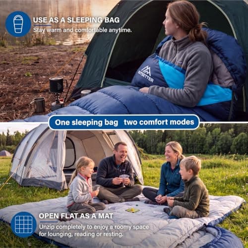 Sleeping Bags for Adults 3 Season Backpacking Lightweight Waterproof Cold Weather Sleeping Bag for Kids Warm Camping Hiking Outdoor Travel Hunting with Compression Bags Navy Blue — view 6