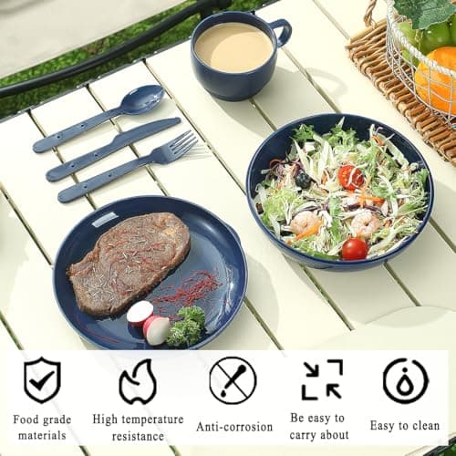 Evanda Camping Mess Kit with Bowl, Plate, Cup, Spoon, Fork, Knife and Carry Bag, Reusable Camping Accessories Essentials Gear Light Weight and Small Space Easy to Carry or Put in Backpack — view 4