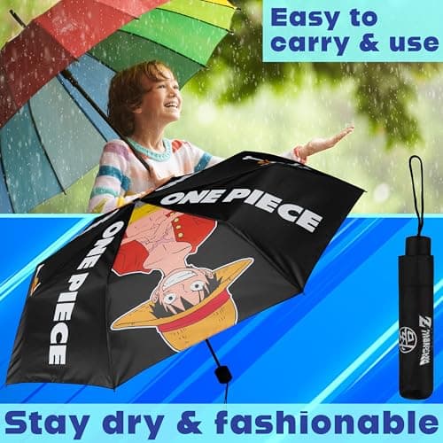 Get Trend One Piece Umbrella Kids Teens Foldable Compact Umbrella School Travel Anime Manual Windproof Adults Travel Gifts (Black One Piece) — view 2