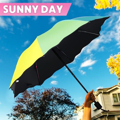 Cunno 12 Pieces Rainbow Umbrella Portable Tri Folded 8 Ribs Travel Umbrella Windproof Compact Collapsible for Women Men Kids Rain Travel — view 3