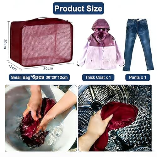 Small Packing Cubes 6 PCS, 30x20x12CM Same Size Suitcase Organiser Bags, Mesh Packing Cubes for Suitcases Small Set Only (Weinrot, 6 x S) — view 3
