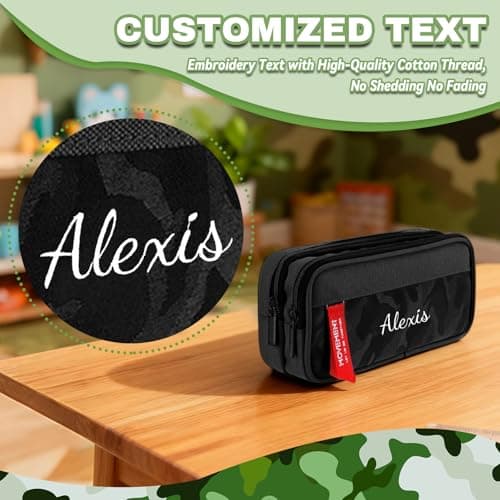 Personalized Pencil Case, Custom Pencil Pouch, Camouflage, Black — view 2