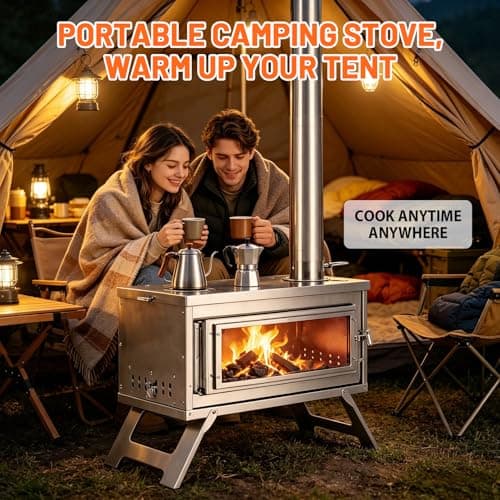 Tent Camping Stove, Outdoor Portable Tent Wood Burning with Chimney Pipes — view 5