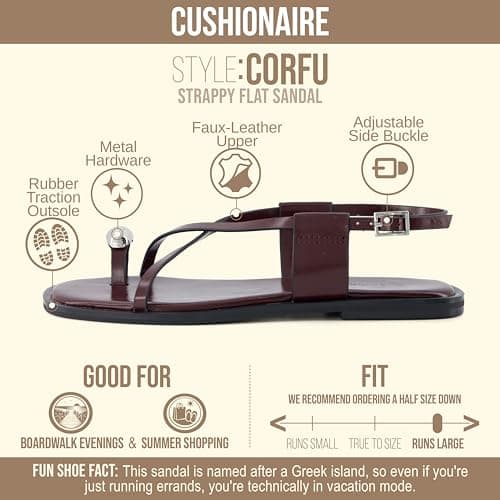 CUSHIONAIRE Corfu Flat Sandals for Women 2025 – Strappy Design with Toe Loop and Adjustable Ankle Strap – Lightweight Summer Dress Sandal, Burgundy, 9 UK — view 4