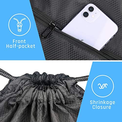 CHEPULA Drawstring Bags, Large Black Sports Backpack String Swim Drawstring Gym PE Bags for Women Men, Travel Beach Bag with Waterproof — view 6