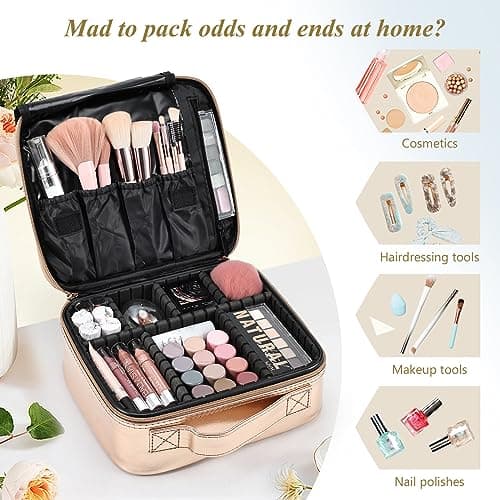 Makeup Bag Cosmetic Case Vanity Travel Beauty Box Make Up Case, Rose Gold — view 2