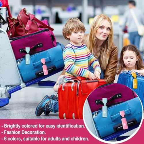 Luggage Tags 6pcs Waterproof Set, Stylish Flat Pattern Travel Bag Labels with Built-in Loop Straps, Bright Suitcase ID for Holidays and Business Trips — view 6